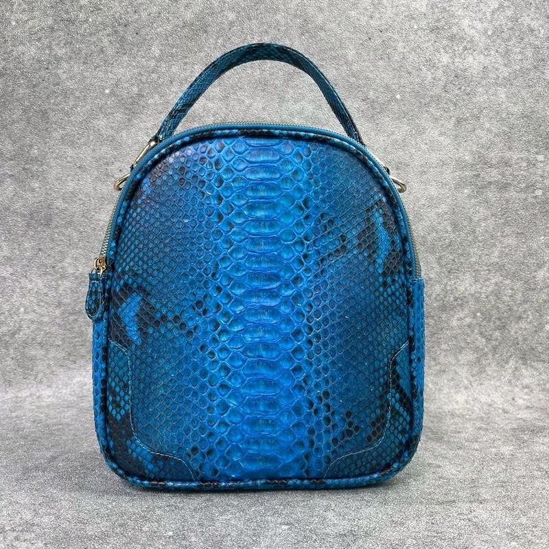 AA LEATHER Tas Tangan Kulit Ular Asli - Biru Elektrik (Half Moon Design)
