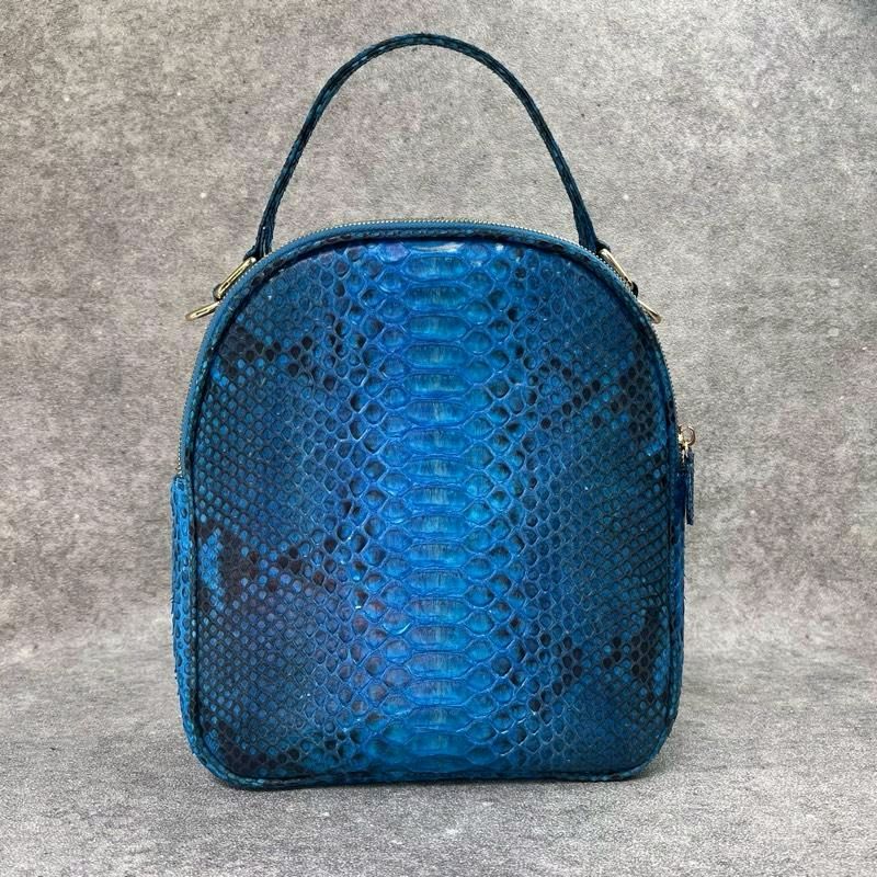 AA LEATHER Tas Tangan Kulit Ular Asli - Biru Elektrik (Half Moon Design)