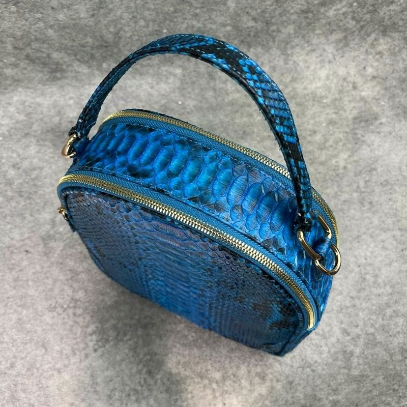 AA LEATHER Tas Tangan Kulit Ular Asli - Biru Elektrik (Half Moon Design)