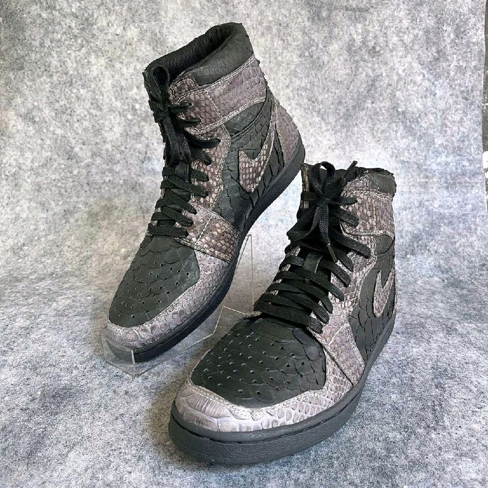 AA LEATHER sepatu Custom Real Python Skin - Abu-abu & Hitam | Sepatu Kulit Ular Asli Handmade