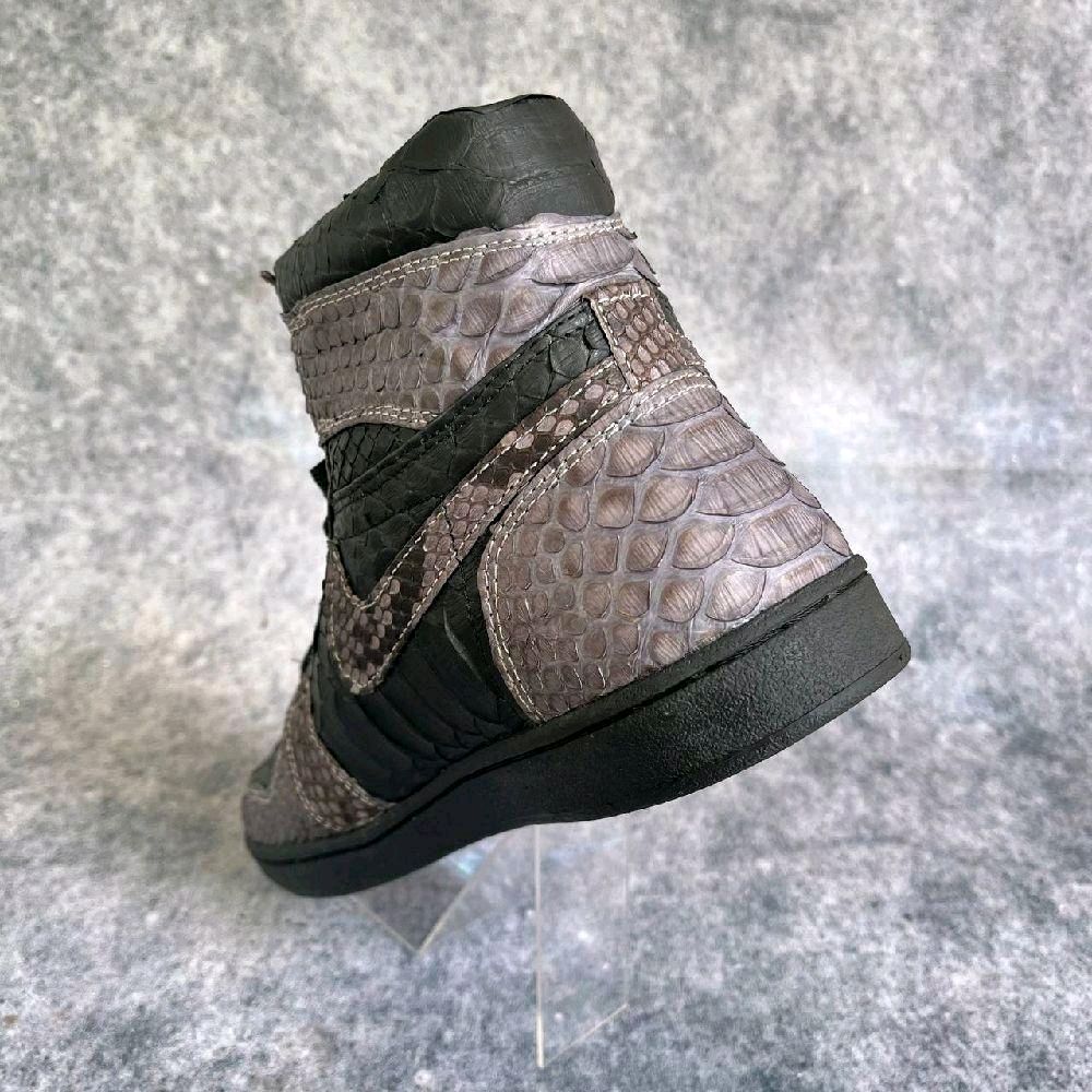 AA LEATHER sepatu Custom Real Python Skin - Abu-abu & Hitam | Sepatu Kulit Ular Asli Handmade