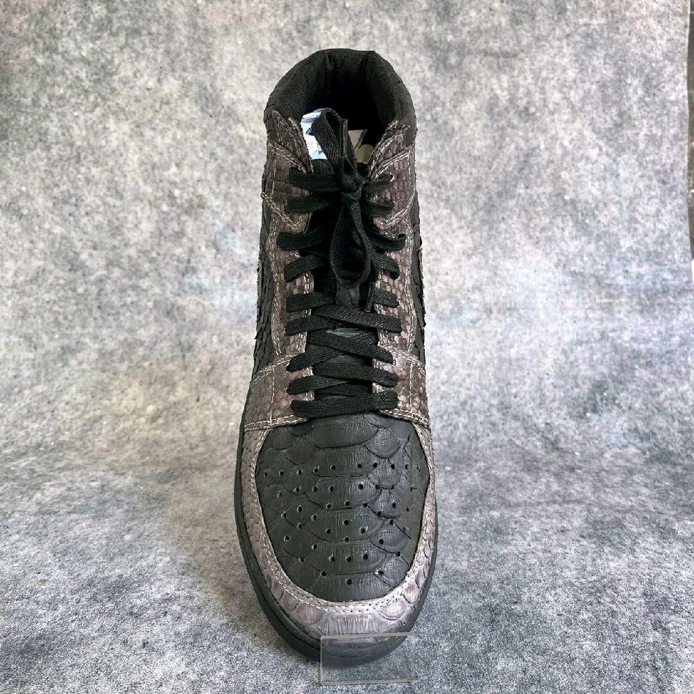 AA LEATHER sepatu Custom Real Python Skin - Abu-abu & Hitam | Sepatu Kulit Ular Asli Handmade