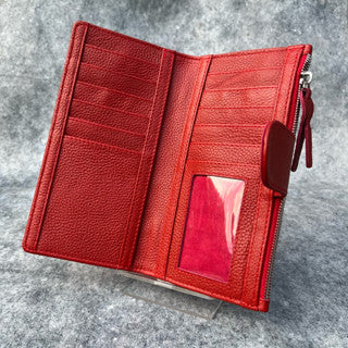 AA LEATHER Women's Long Wallet Genuine Cowhide Leather – Red Color, Multiple Card Slots, Elegant & Premium