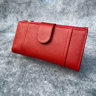 AA LEATHER Women's Long Wallet Genuine Cowhide Leather – Red Color, Multiple Card Slots, Elegant & Premium