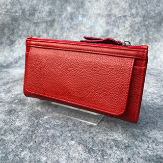 AA LEATHER Women's Long Wallet Genuine Cowhide Leather – Red Color, Multiple Card Slots, Elegant & Premium